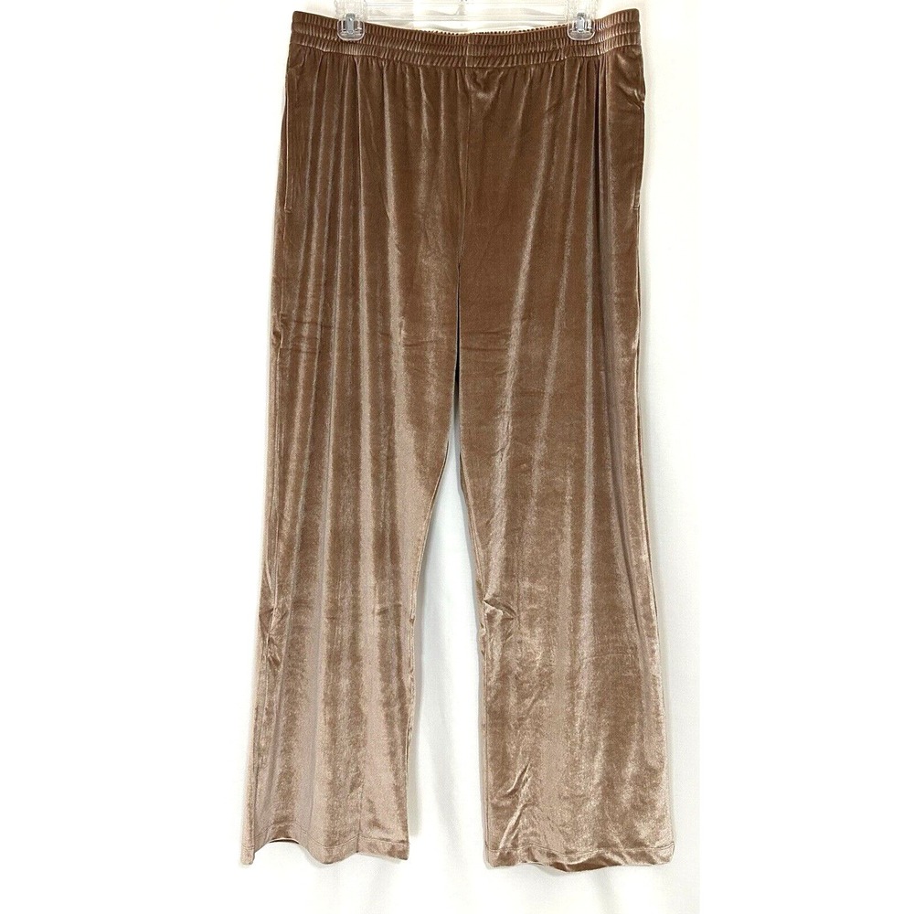 Victoria's Secret Pink Pants Women's Size XXL Wide Leg Caramel Velour Shine Logo